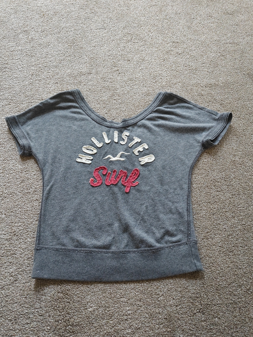 Hollister Gray Tee with Pink 'Surf' Applique